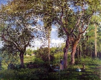 Camille Pissarro : Landscape with Strollers Relaxing under the Trees